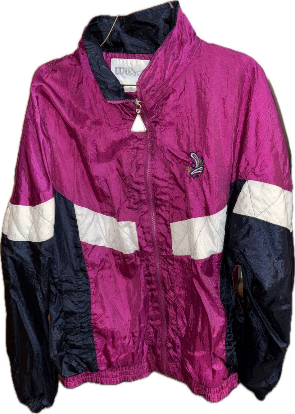 Vintage Wilson Colorblock Nylon Windbreaker Jacket Purple Pink Blue Size Medium
